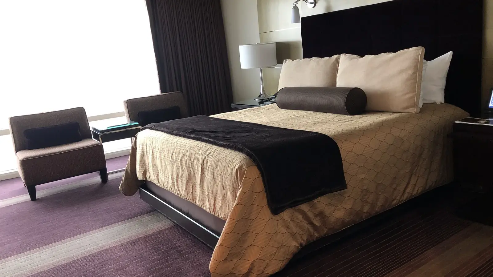 A king hotel room at ARIA Resort and Casino in Las Vegas