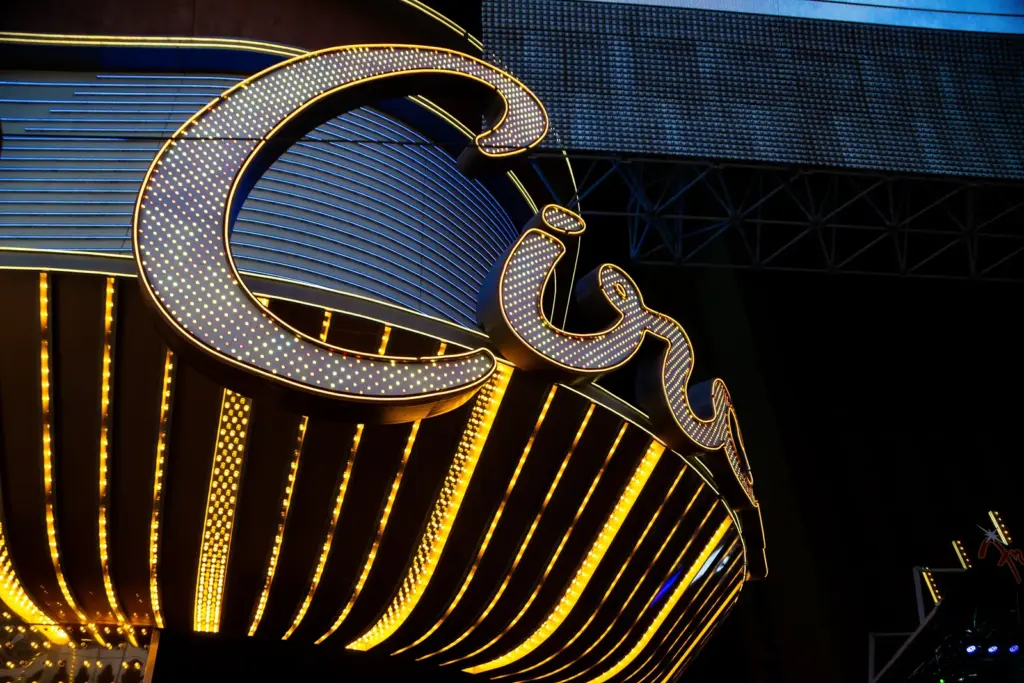 The illuminated Circa sign in downtown Las Vegas