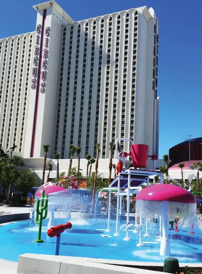 a large hotel with a water park in front of it at Circus Circus Hotel, Casino & Theme Park in Las Vegas