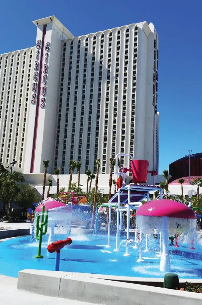 a large hotel with a water park in front of it at Circus Circus Hotel, Casino & Theme Park in Las Vegas