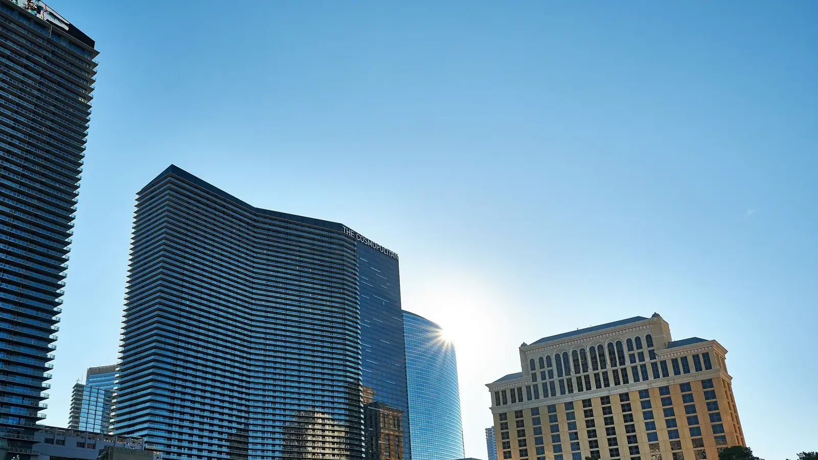 The Cosmopolitan and Bellagio on a sunny day