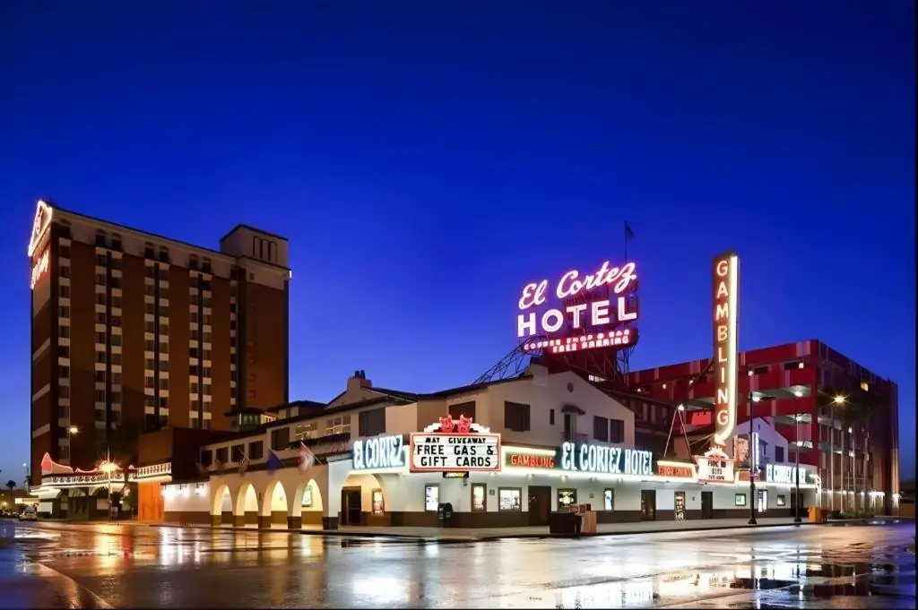 a hotel with a sign on top of it at night at El Cortez Hotel & Casino - 21 and over only in Las Vegas