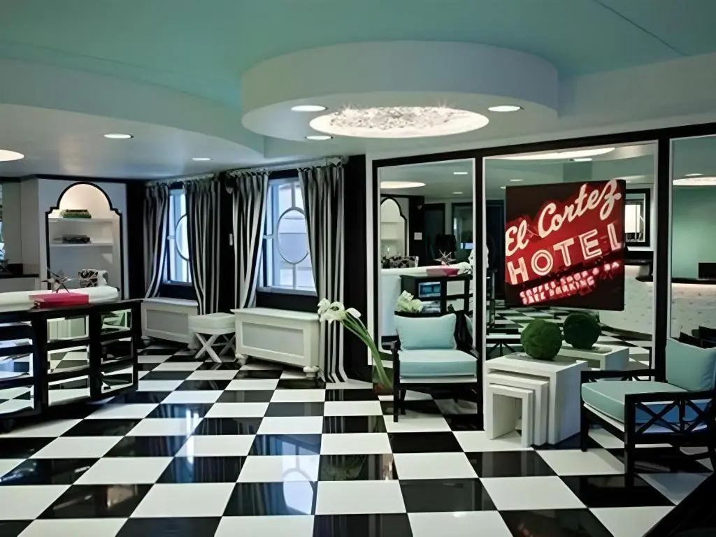 a dressing room with a checkered floor at El Cortez Hotel & Casino - 21 and over only in Las Vegas