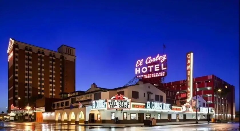 a hotel with a sign on top of it at night at El Cortez Hotel & Casino - 21 and over only in Las Vegas