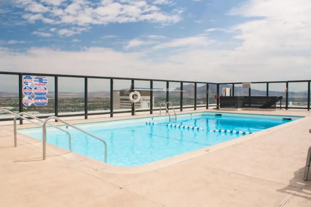a swimming pool on top of a building at Four Queens Hotel and Casino in Las Vegas
