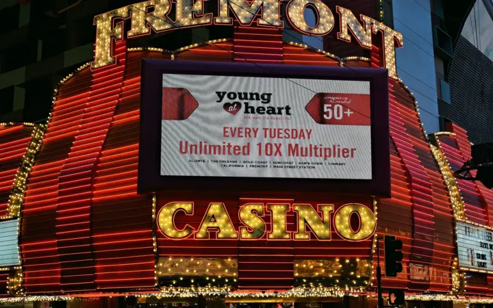 The neon facade of the Fremont Hotel & Casino