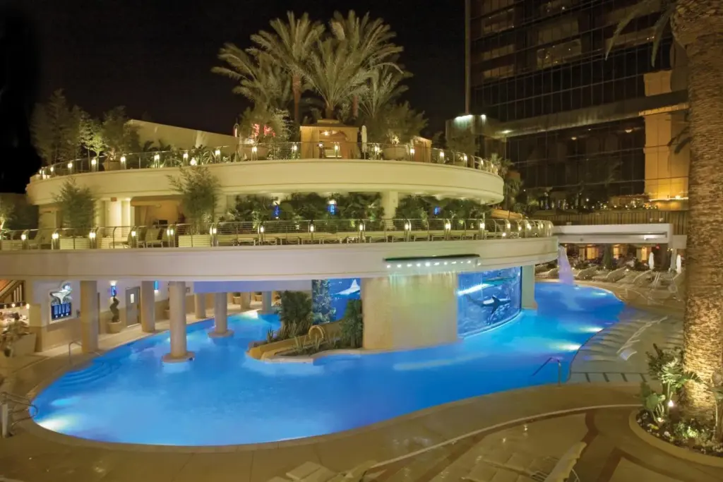 Golden Nugget Las Vegas pool complex at night