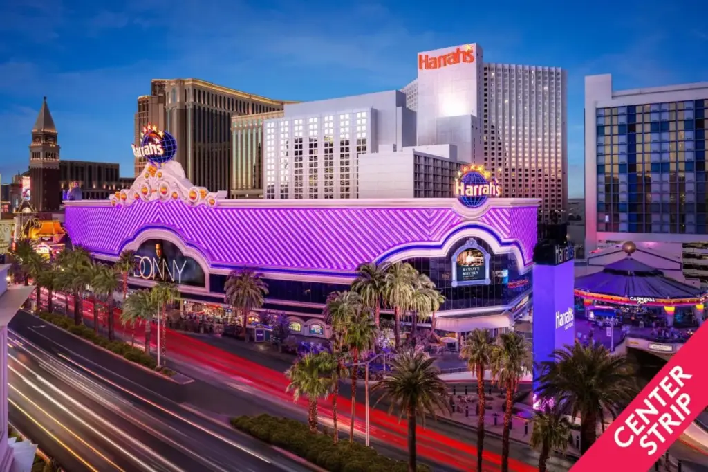 a view of the las vegas strip at night at Harrah's Las Vegas, A Caesars Destination in Las Vegas