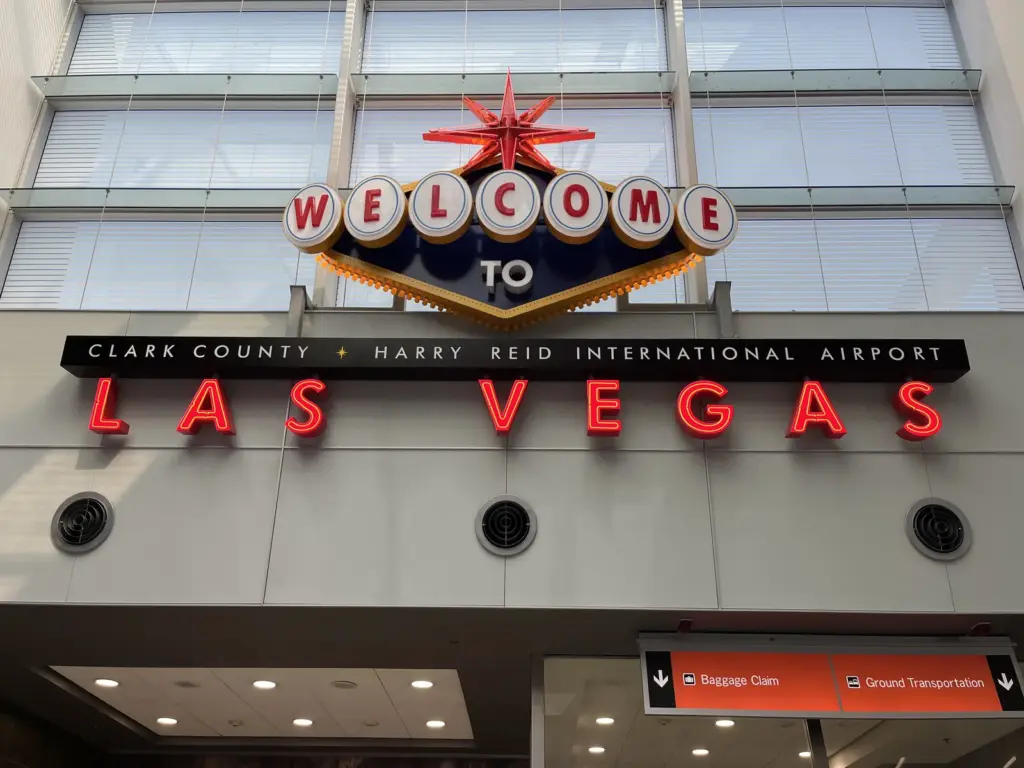 Welcome to Las Vegas sign above the doors at Harry Reid International Airport