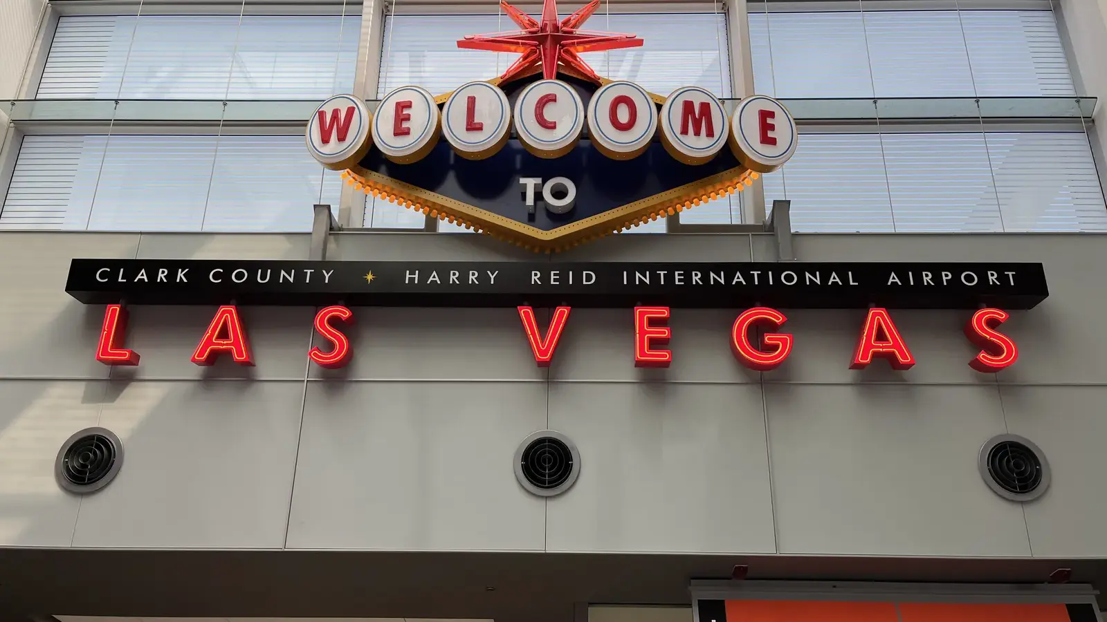 Welcome to Las Vegas sign above the doors at Harry Reid International Airport
