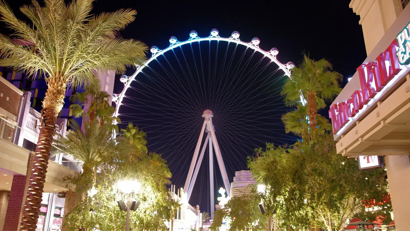 The High Roller observation wheel lit up at the end of the LINQ Promenade