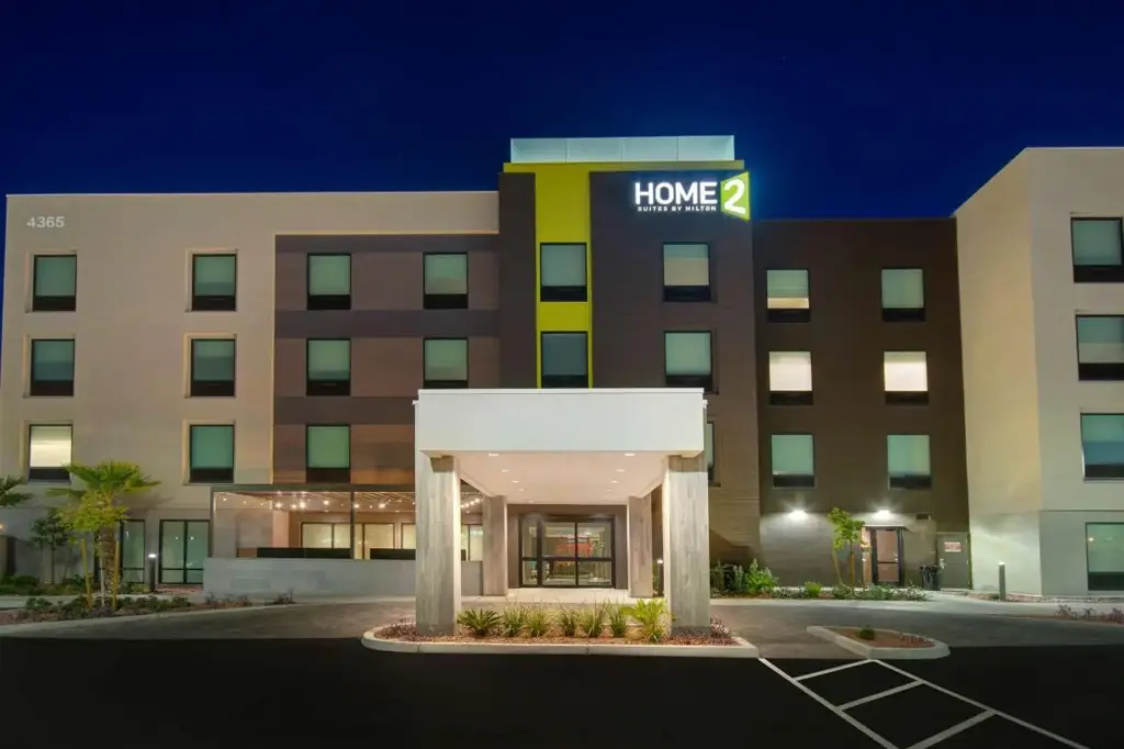 Home2 Suites Las Vegas North exterior at night