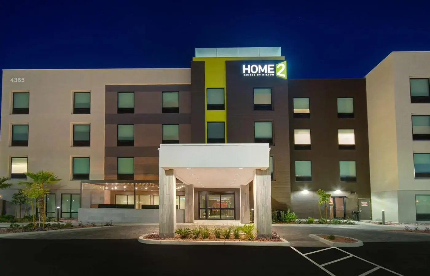 Home2 Suites Las Vegas North exterior at night