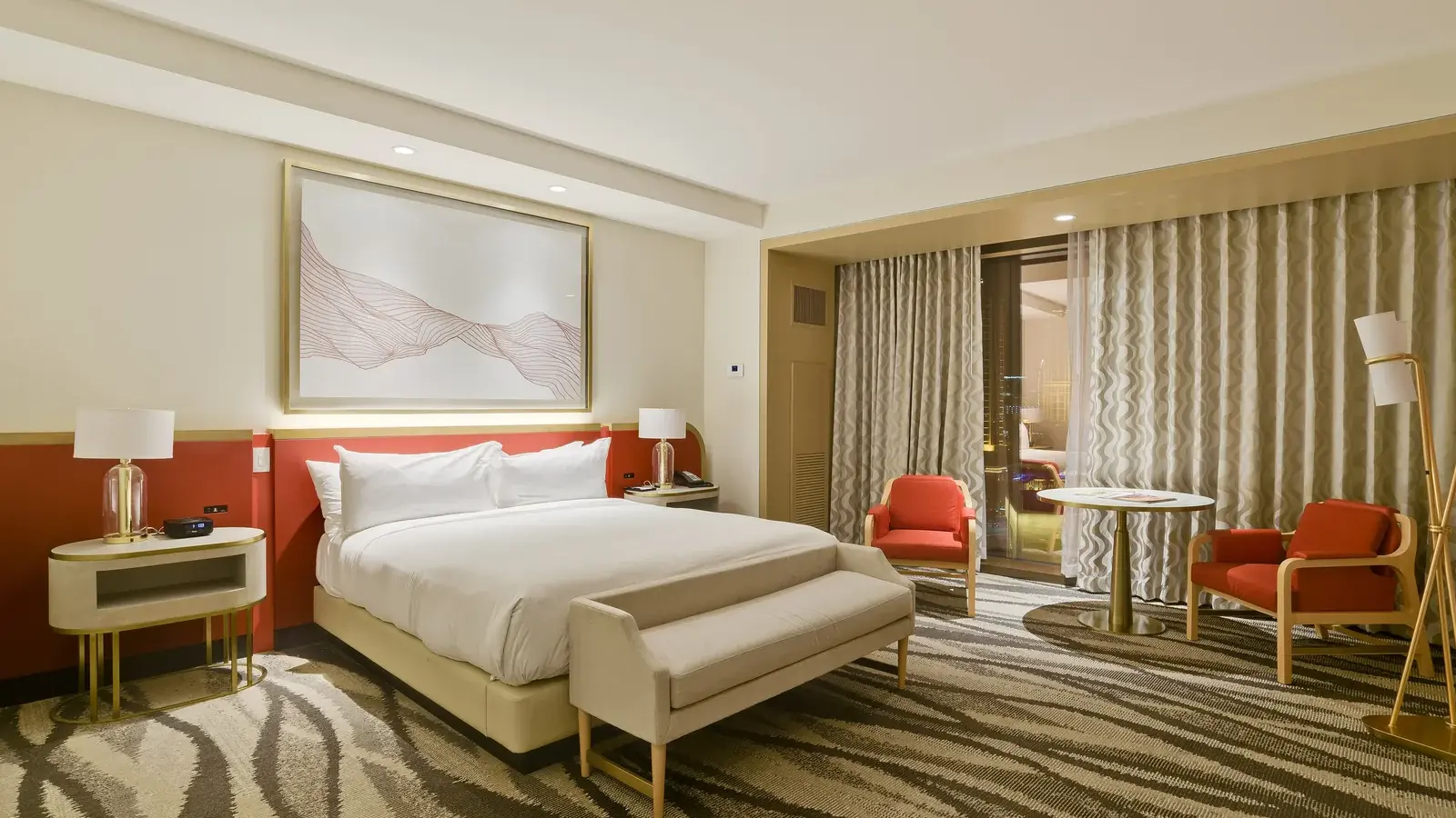 Bright king hotel room at Conrad Las Vegas at Resorts World