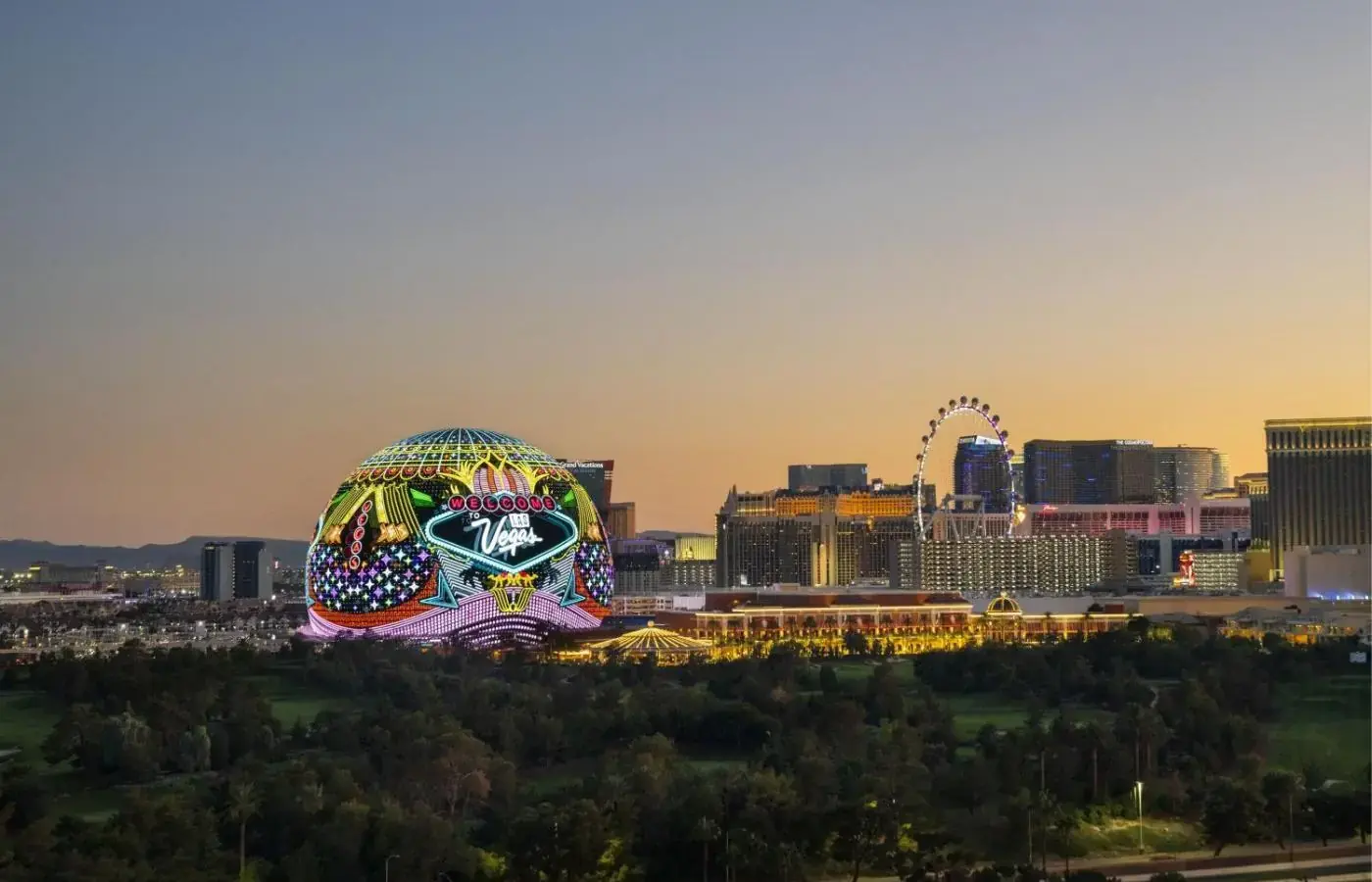 Sphere and Las Vegas skyline view shown in the Las Vegas Marriott property gallery
