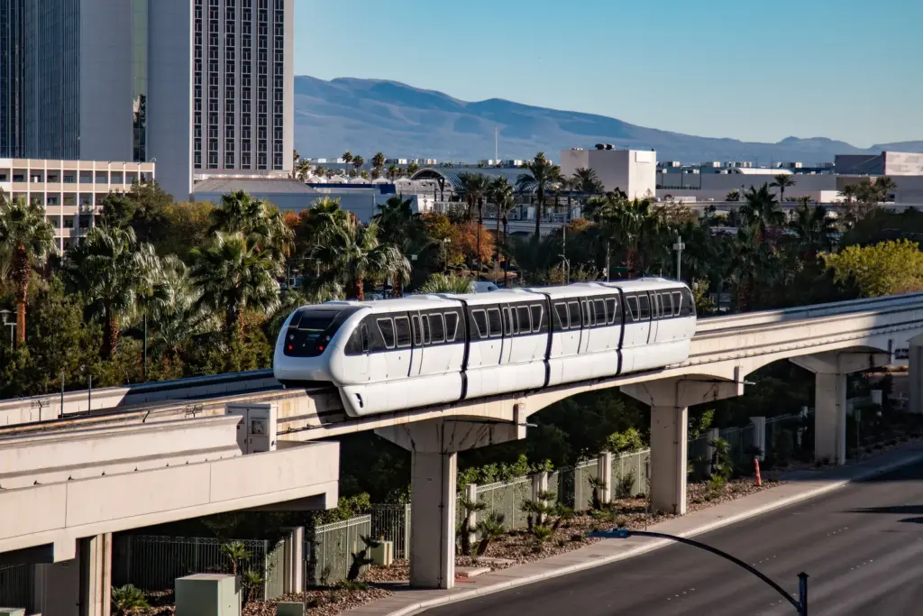Las Vegas Monorail train on its elevated track