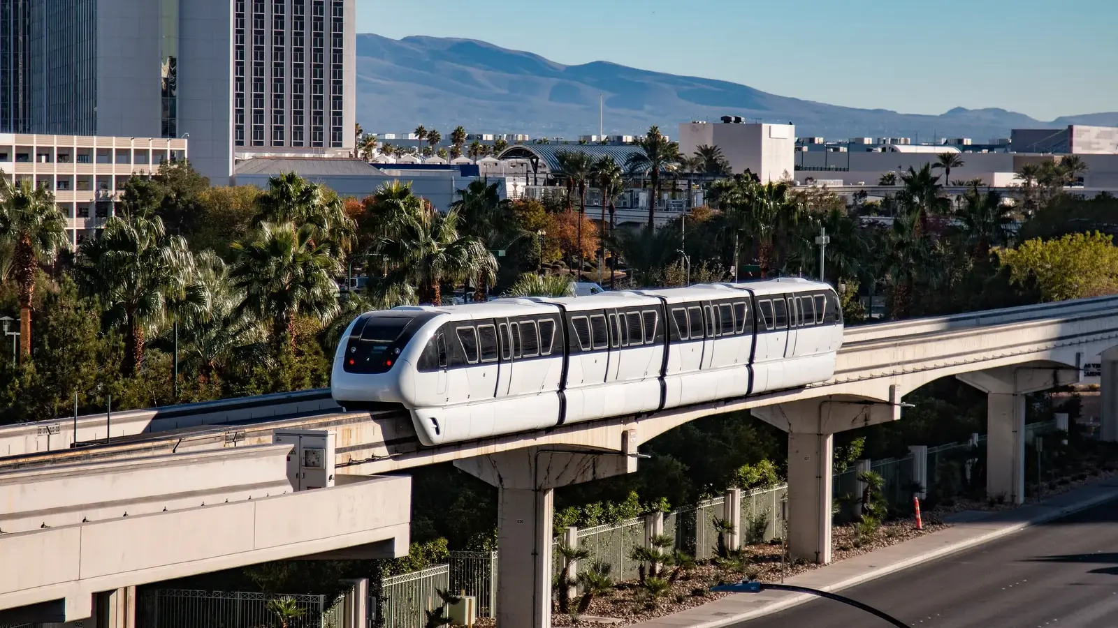 Las Vegas Monorail train on its elevated track