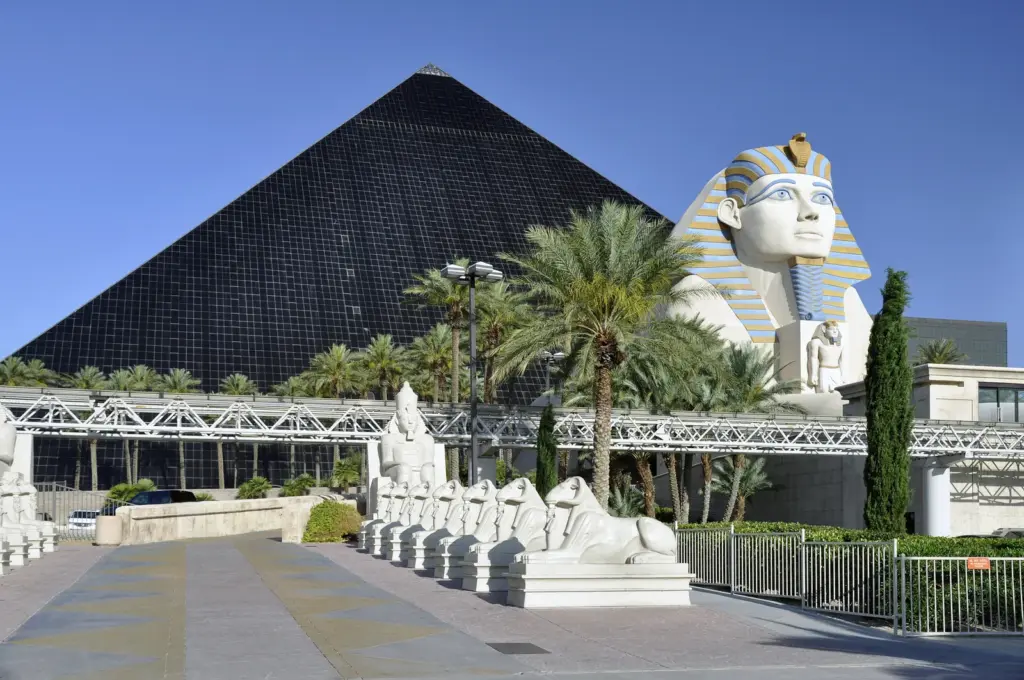 Luxor's black glass pyramid and sphinx on the Las Vegas Strip