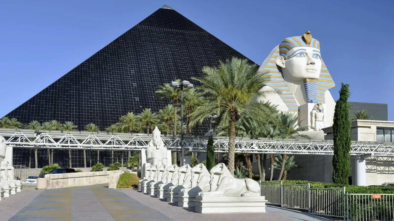 Luxor's black glass pyramid and sphinx on the Las Vegas Strip