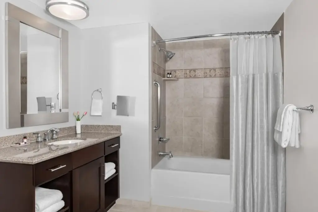 Example bathroom vanity and shower at Marriott's Grand Chateau