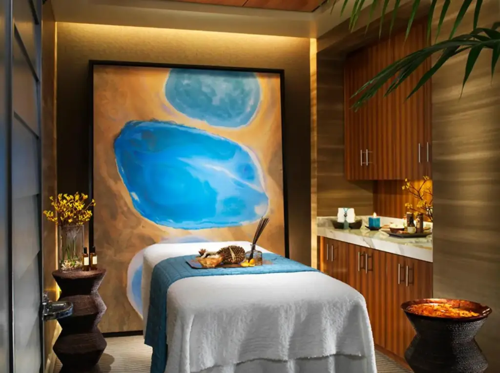 a room with a bed and a painting on the wall at Nobu Las Vegas, A Caesars Destination in Las Vegas