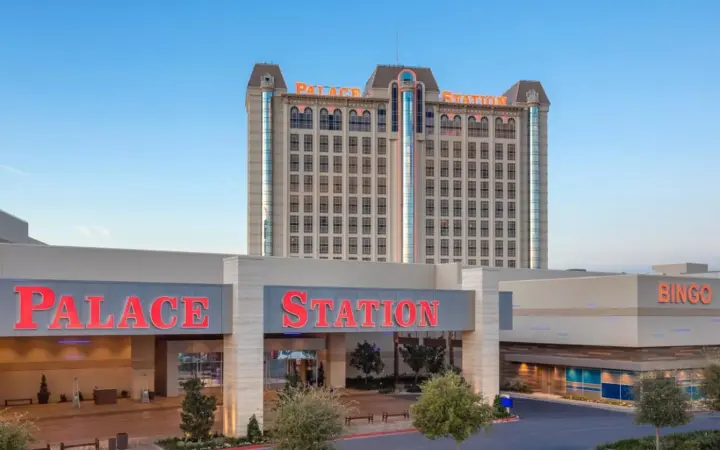 a large hotel with a large building in the background at Palace Station Hotel & Casino in Las Vegas