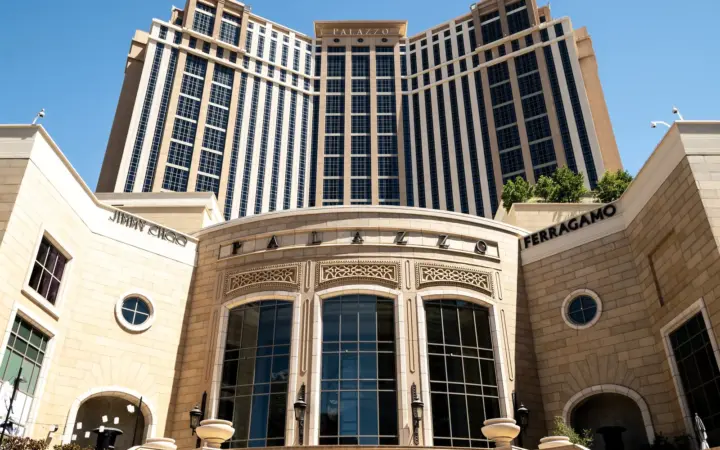 Main facade and hotel towers of the Palazzo at the Venetian Resort