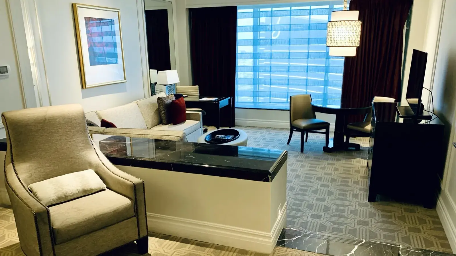 The living room of a suite at The Palazzo Las Vegas
