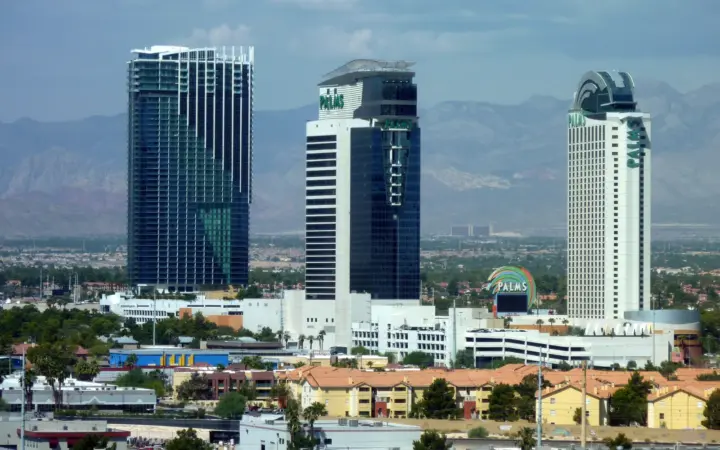 Palms Casino Resort towers west of the Strip