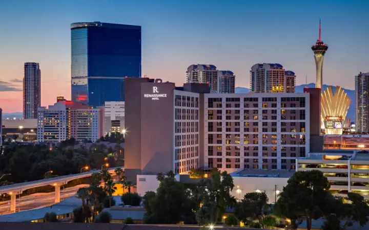 a view of a city skyline at night at Renaissance Las Vegas Hotel in Las Vegas