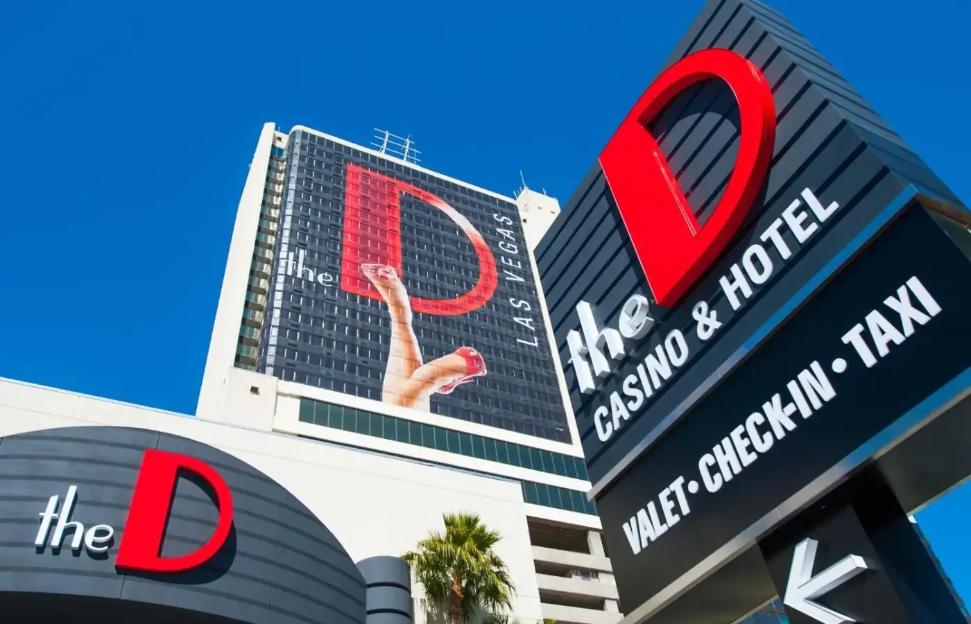 a building with the d sign on the side of it at The D Las Vegas in Las Vegas