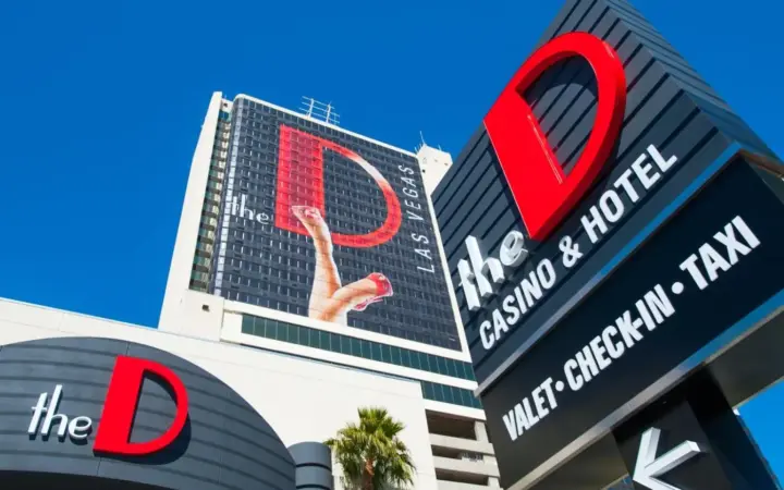 a building with the d sign on the side of it at The D Las Vegas in Las Vegas