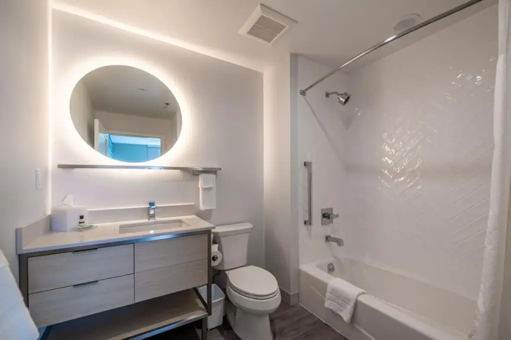 Bathroom vanity and shower at TownePlace Suites Las Vegas North I-15