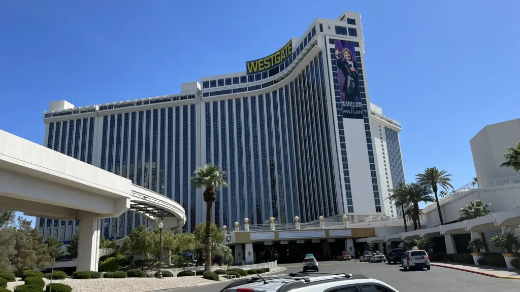 Westgate Las Vegas hotel tower with the monorail guideway
