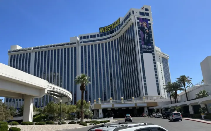 Westgate Las Vegas hotel tower with the monorail guideway