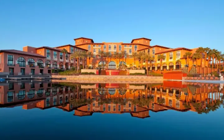 a group of buildings next to a body of water at The Westin Lake Las Vegas Resort & Spa in Las Vegas