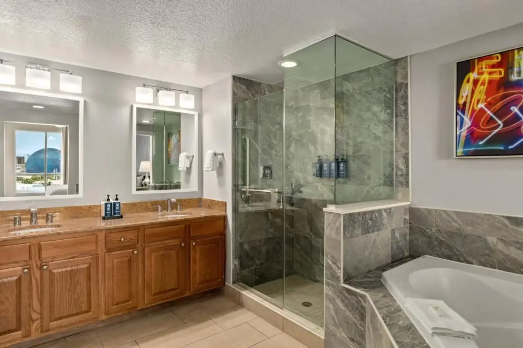 Example Club Wyndham Grand Desert bathroom with bathtub and shower